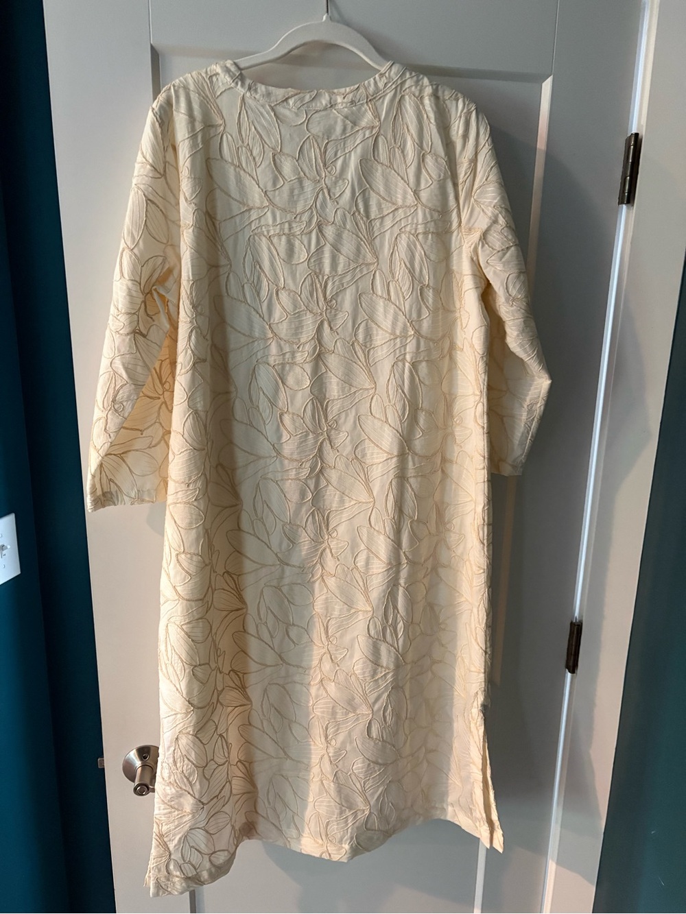 J. Jill Cream Embroidered V-Neck Cotton Dress - Picture 7 of 7